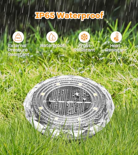 Mini Solar Ground Lights,10 Pack Solar Powered Pathway Lights Outdoor,15Hrs Lasting,IP65 Waterproof,8 LED Solar Disk Light for Patio Driveway Walkway Garden Lawn Path Landscape - Image 5