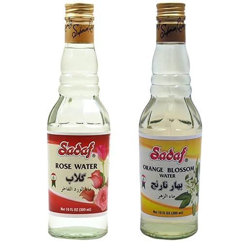 Sadaf Paquete de aguas saborizadas, agua de rosas y agua de azahar, 10 onzas, aguas comestibles de grado alimenticio para cocinar, hornear,