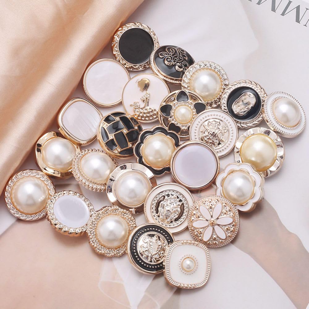 5PCS Gold White Pearl Buttons Fastener - Versatile Sewing Accessories for DIY Garment, Clothing, Handmade Projects, and Scrapbooking