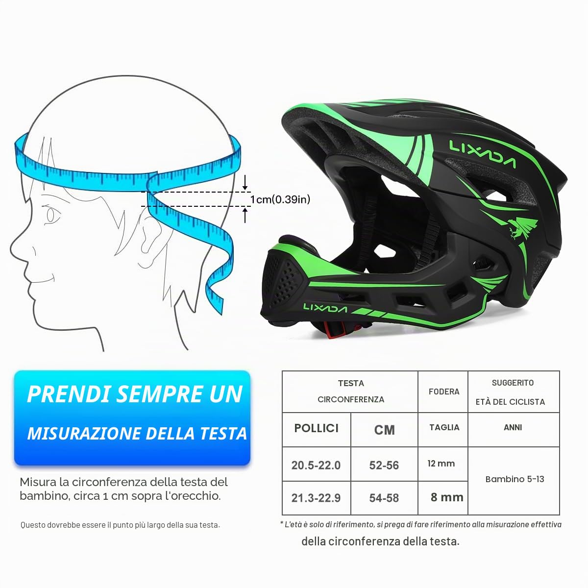 Lixada Casco Integrale per Bambini, Rimovibile per Bambini Ragazzi Ragazze Casco Protettivo per Ciclismo Skateboard Pattinaggio 52-56 cm