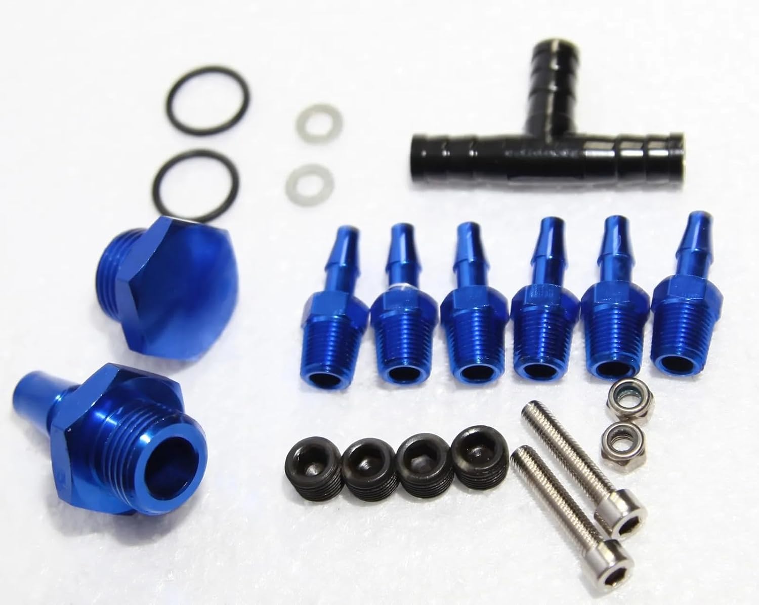 1/8 NPT 6 Port Vacuum Manifold Kit fit Turbo Boost Intake Manifold blue