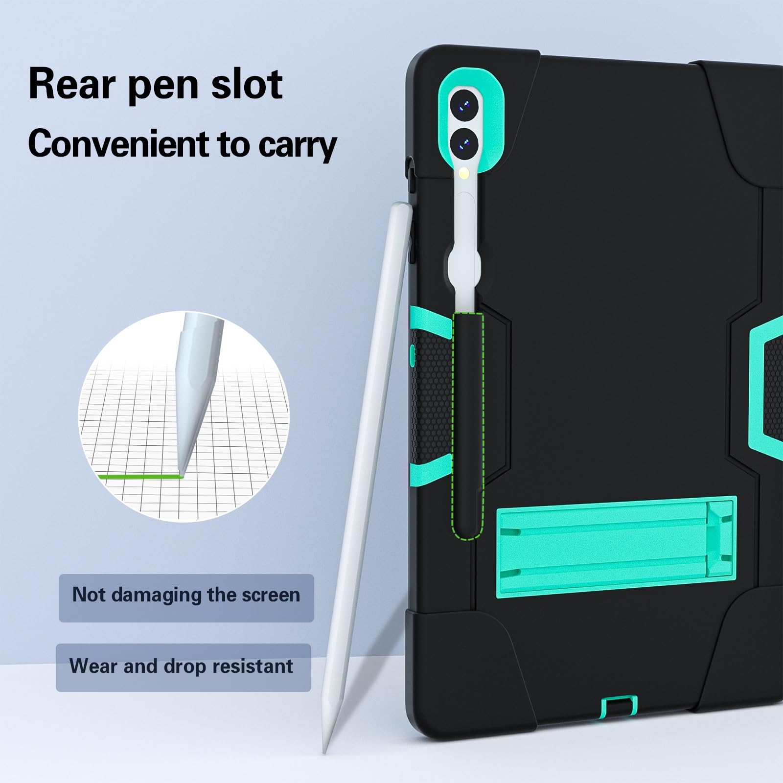 Do Samsung Galaxy Tab S9 Plus/Tab FE Plus SM-X810/X818U 31.5 cm (2023) etui silikonowe do tabletu z podpórką, wytrzymałe, odporne na wstrząsy etui, wytrzymałe etui ochronne (czarne + wodne)
