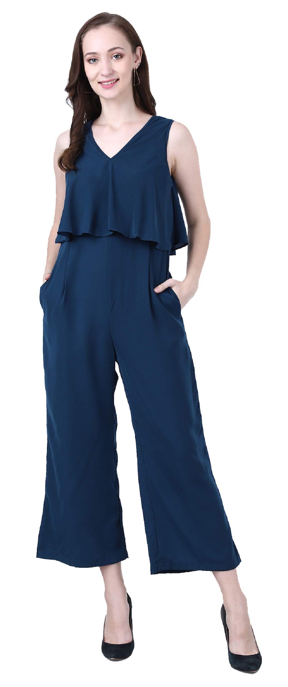 My SwagWomen's Firozi Color V Neck A-Line Maxi Jumpsuits with Pocket