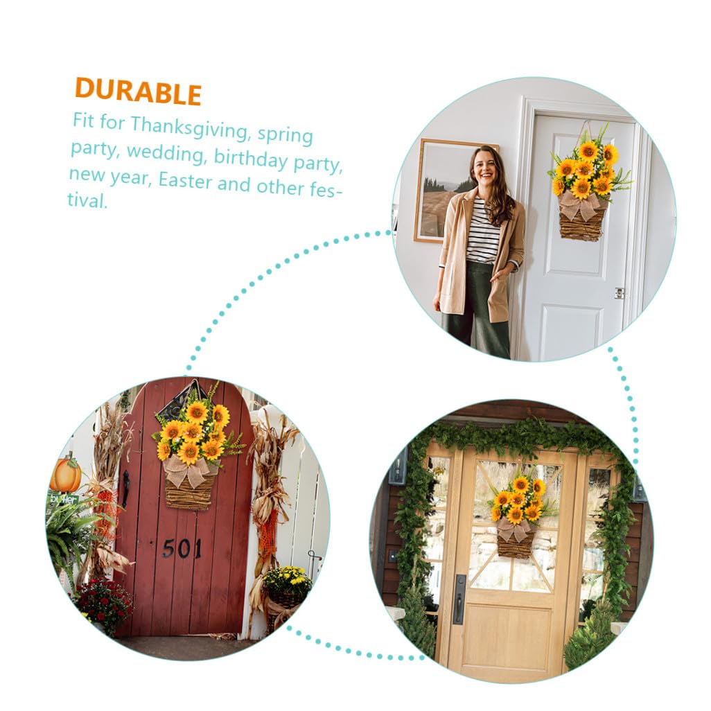 Gadpiparty Cesta De Girasol Decoración De La Cocina Cestas Colgantes Artificiales con Colgador De Puerta De Flores Silvestres De Puerta De Verano Girasol Falso El Plastico Rota Perchero