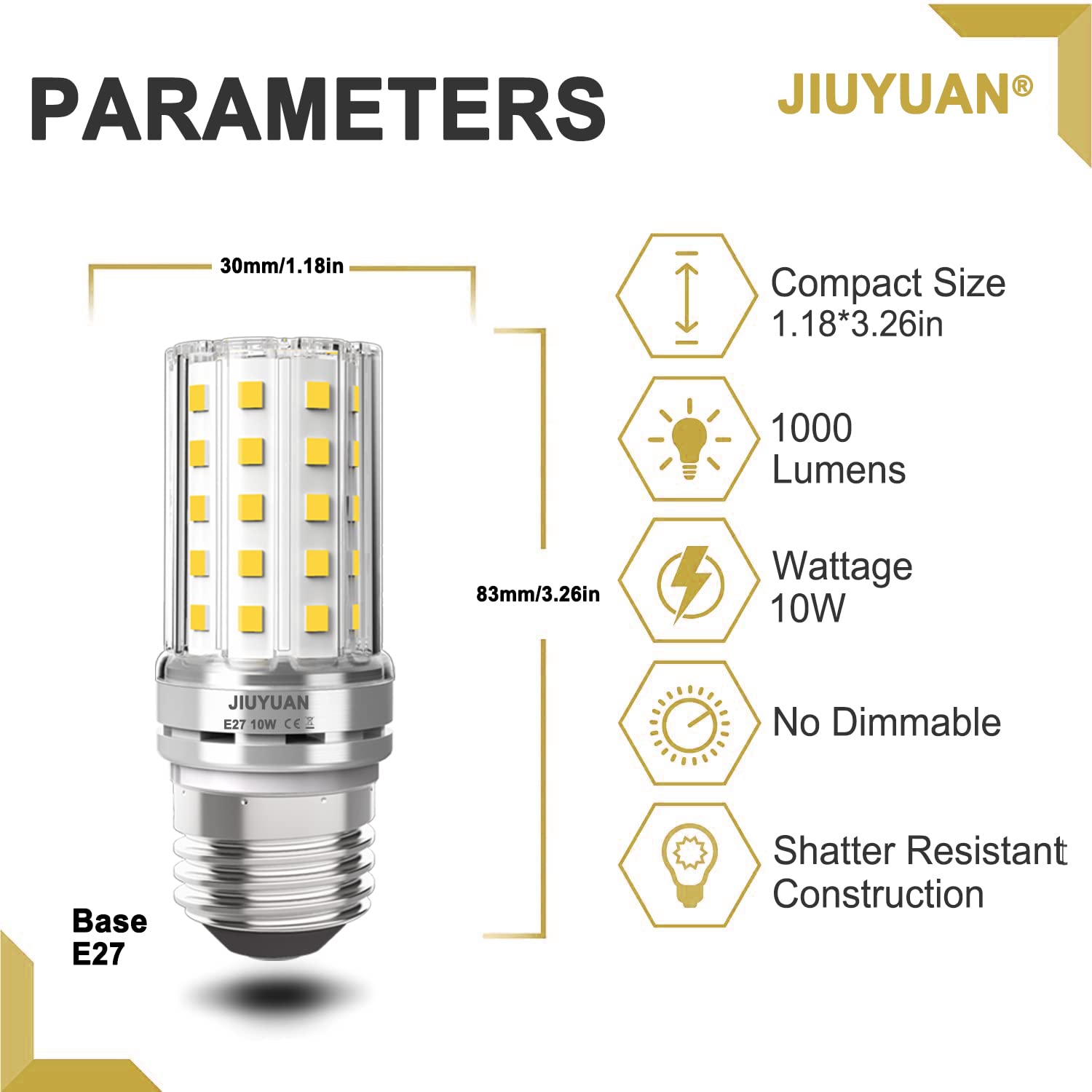 JIUYUAN Lampadine a LED da E27 LED Lampadina LED di mais 5 Pezzi 10W 1000LM Bianco Naturale 4000K 80W Lampadine a Incandescenza Equivalenti Non Dimmerabile Nessun Sfarfallio