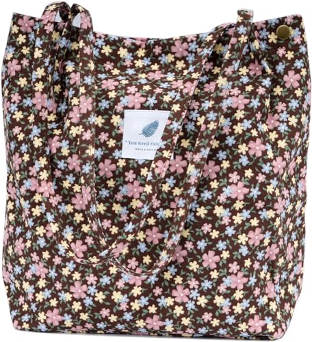 Image of Kawn Corduroy Tote Bag Aesthetic Cute Canvas Tote Bags for Women Washable Shoulder Bag with Inner Pocket for Go-to Everyday Bag for Work Beach Travel and Shopping Grocery