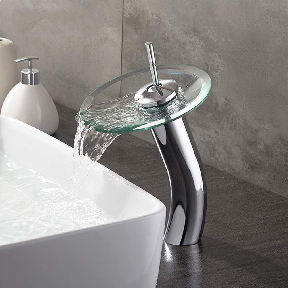 Wasserfall Wasserhahn Bad Waschtischarmaturen - Moderner Messing Einhebel Einloch-Waschbeckenhahn Hoch, Chrom