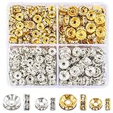 345PCS Rondelle Spacer Beads for Jewelry Making, 6mm, 8mm Rhinestone Spacer Beads for Beaded Pens, Silver and Gold Spacers Bead for Necklace Bracelet Earring DIY and Craft Projects