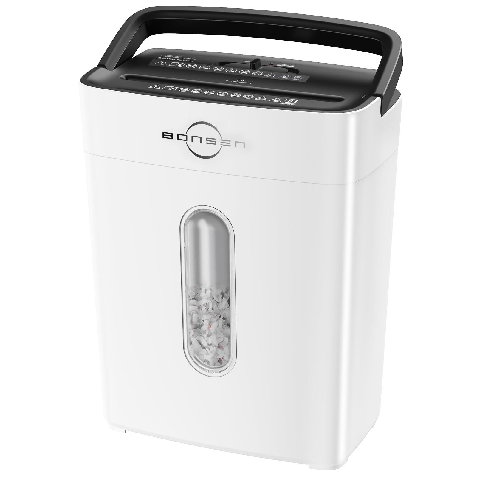Photo 1 of BONSEN Shredders for Home Office, 8-Sheet Cross Cut Credit Card Shredder, Small Paper Shredder for Home Use with 4 Gal Bin, P-4 High Security Level, White (S3101-W)