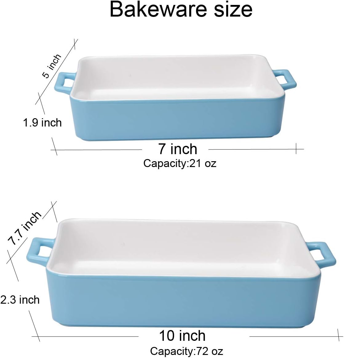 Xiteliy Ceramic Bakeware Set Baking Dish Lasagna Pans Casserole Dish Square Brownie Pan with Double Handle (2, Light Blue)