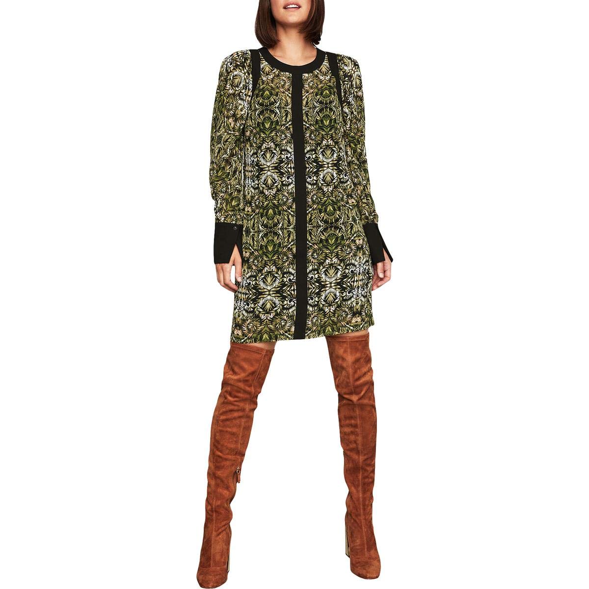 BCBG Max Azria Womens Chiffon Printed Shift Dress - black - X-Small