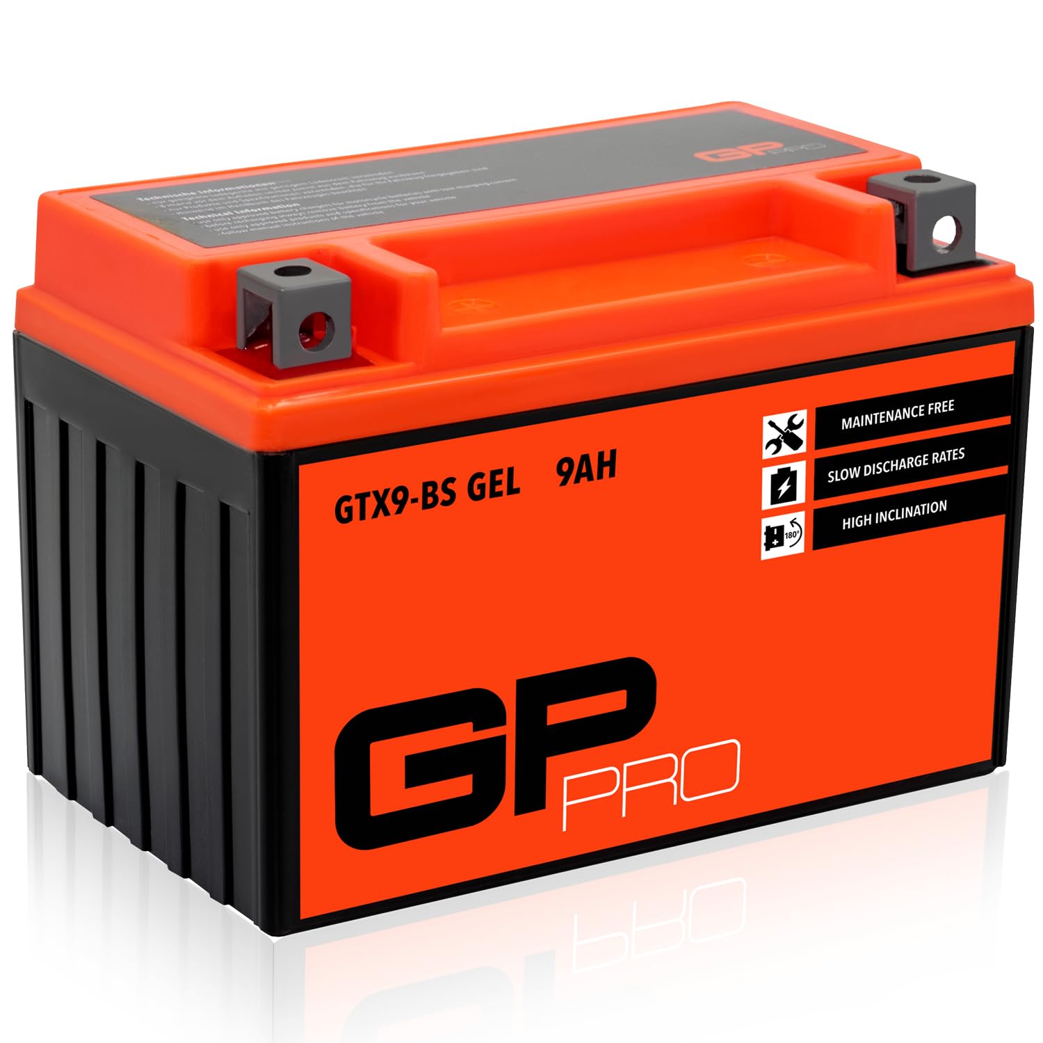GP-PRO GTX9-BS - Batería de arranque para scooter y motos, 12V, 9Ah, parecido a YTX9-BS / 50812, sin necesidad de mantenimiento