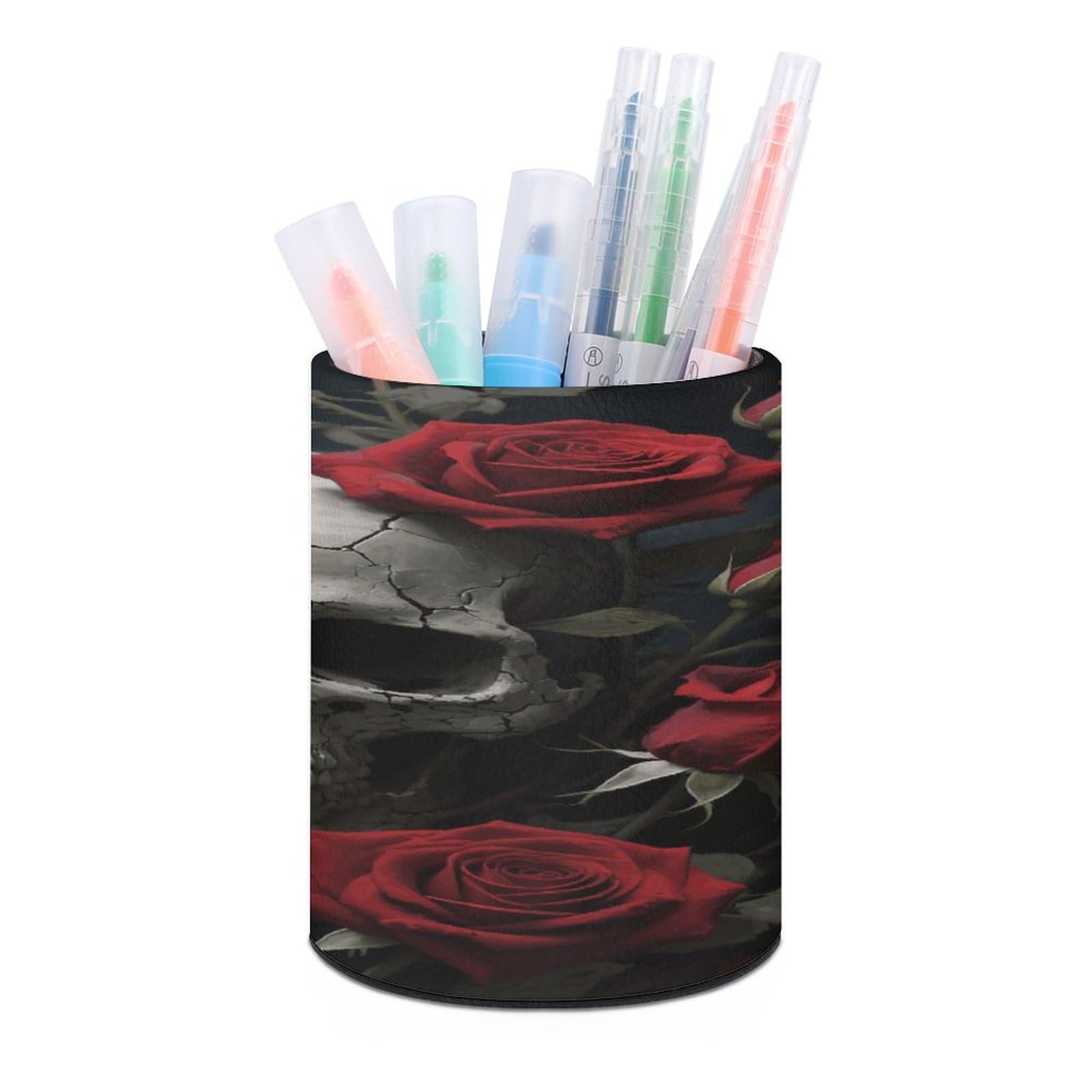 VstaDank Skull Rose Pen Holder for Desk Makeup Brush Holders Stylish Pen Cup Cute Pencil Cup Round Pencil Holder Decor Brush Scissor Holders for Multifunctional Office Supplies