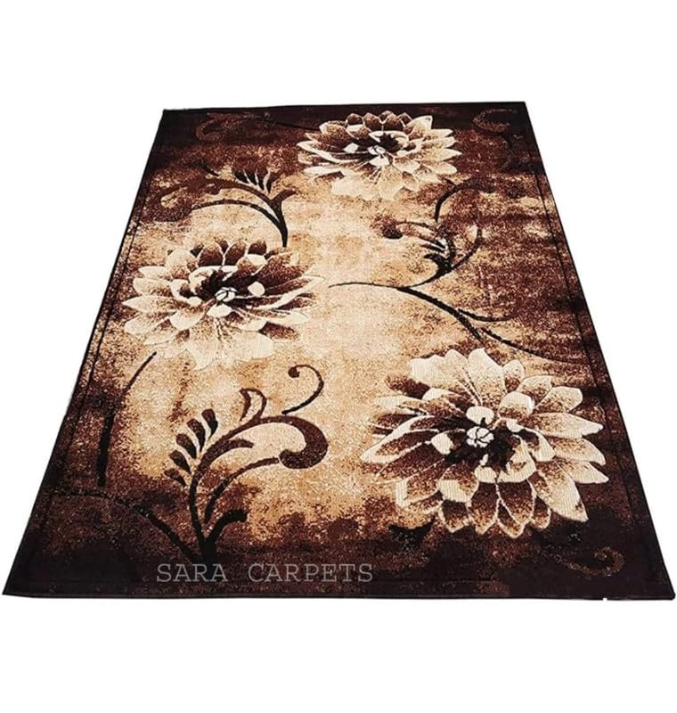 Image of Soft Thick Geometric Acrylic Washable Anti Skid Carpet. for Living Room Bedroom. Hall Size 6 x 8 feet (150X210 Cm) Brown D12