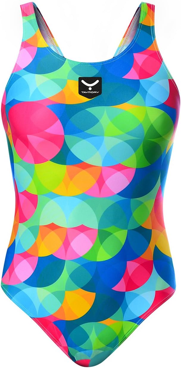 TAYMORY SW32D Women's Swimming Costume with Wide Shoulder Straps, Colorful Dots, Womens, Color Dots SW32D