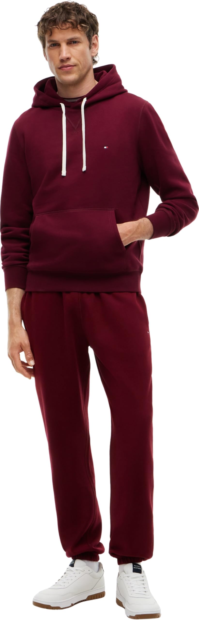 Tommy Hilfiger Pantalones de chándal con cordón de Forro Polar para Hombre, Granate, S