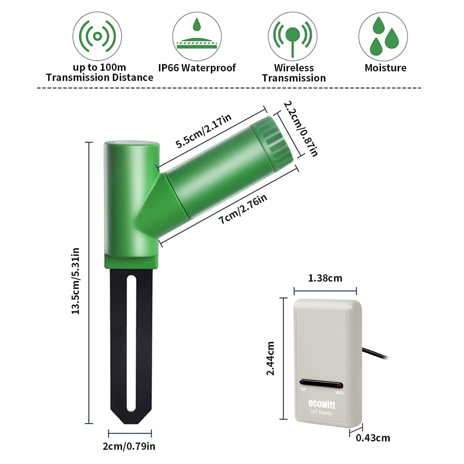 ECOWITT sensore di umidità del Terreno, Monitor per l'irrigazione delle Piante, misuratore di umidità del Suolo, Set da 4 Pezzi WH51 + Gateway Wi-Fi per Interni GW1200 con sensori 3 in 1