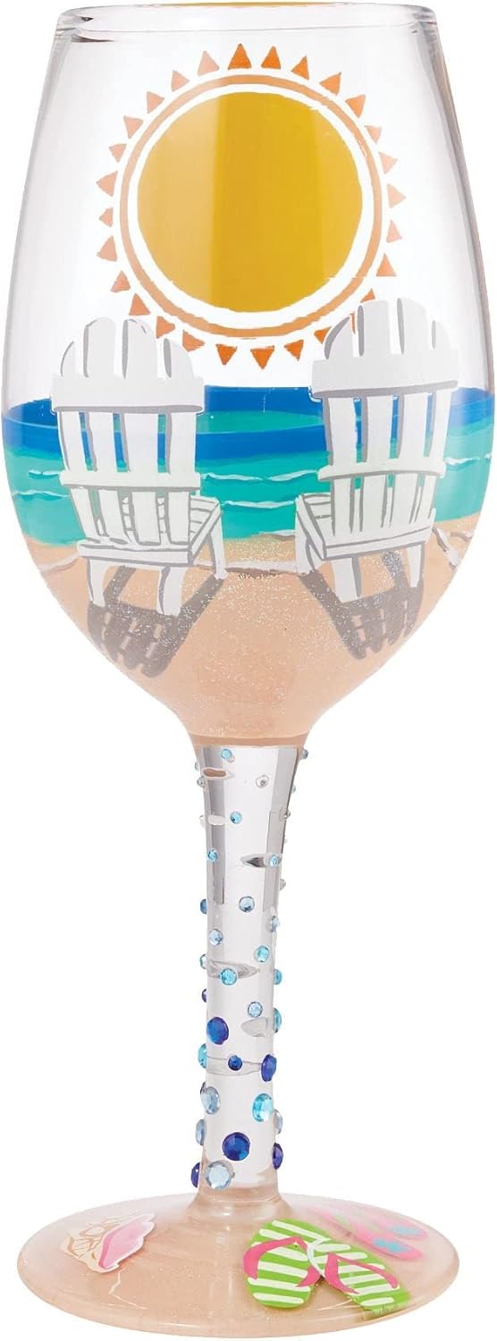 Enesco Designs by Lolita Sun on the Beach Artisan Hand-Painted Wine Glass, 15 Ounce, Multicolor