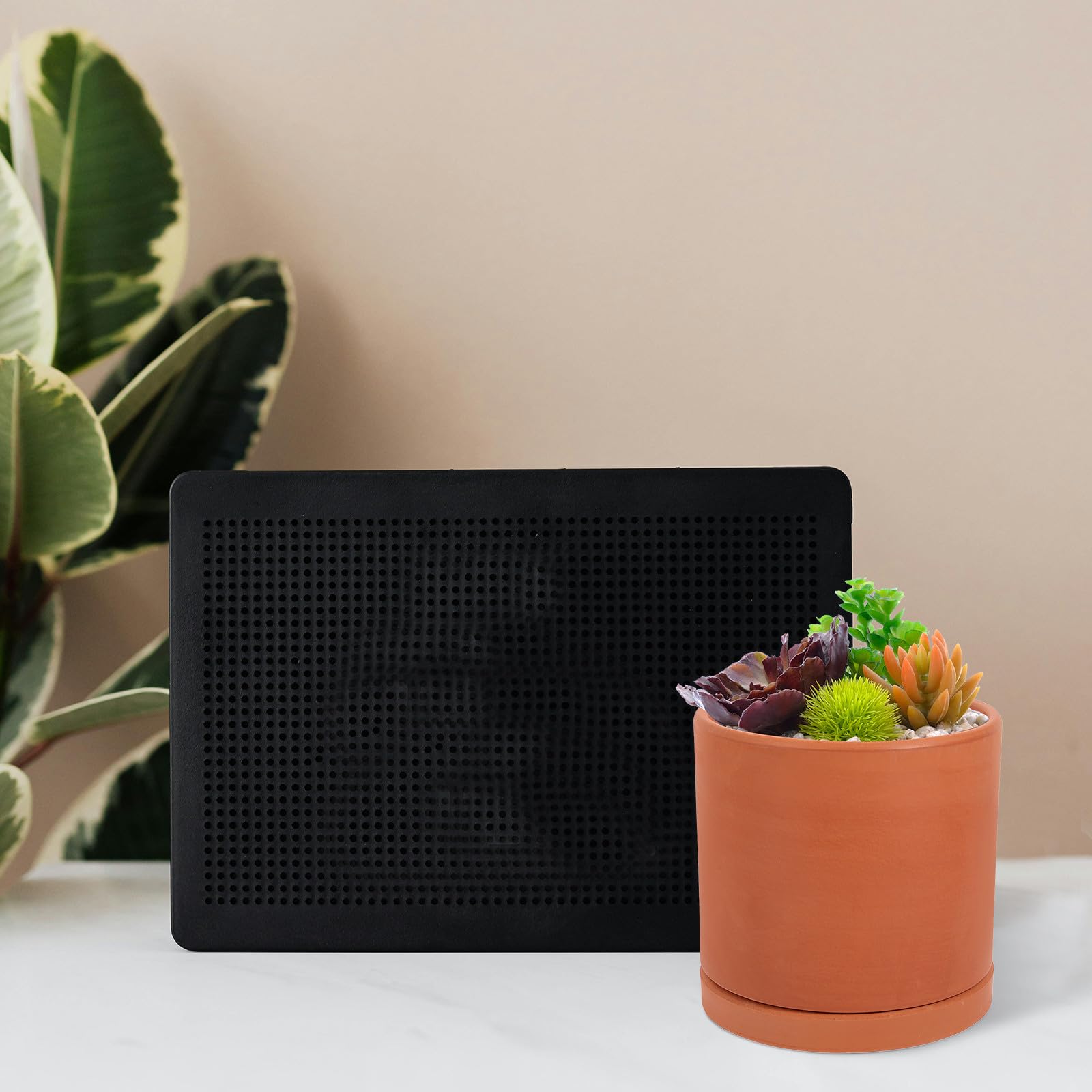 TOYANDONA Maceta de Barro Cilíndrica Naranja para Suculentas con Diseño Transpirable y Autorriego, Adecuado para Jardinería y Plantas de Exterior