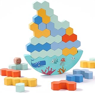Tower Balance Game Stacking Wooden Blocks Puzzle Toy Board Games for Kids & Adults Building Tower Game Balancing Building Blocks Dice Games for Family, Parties, Travel