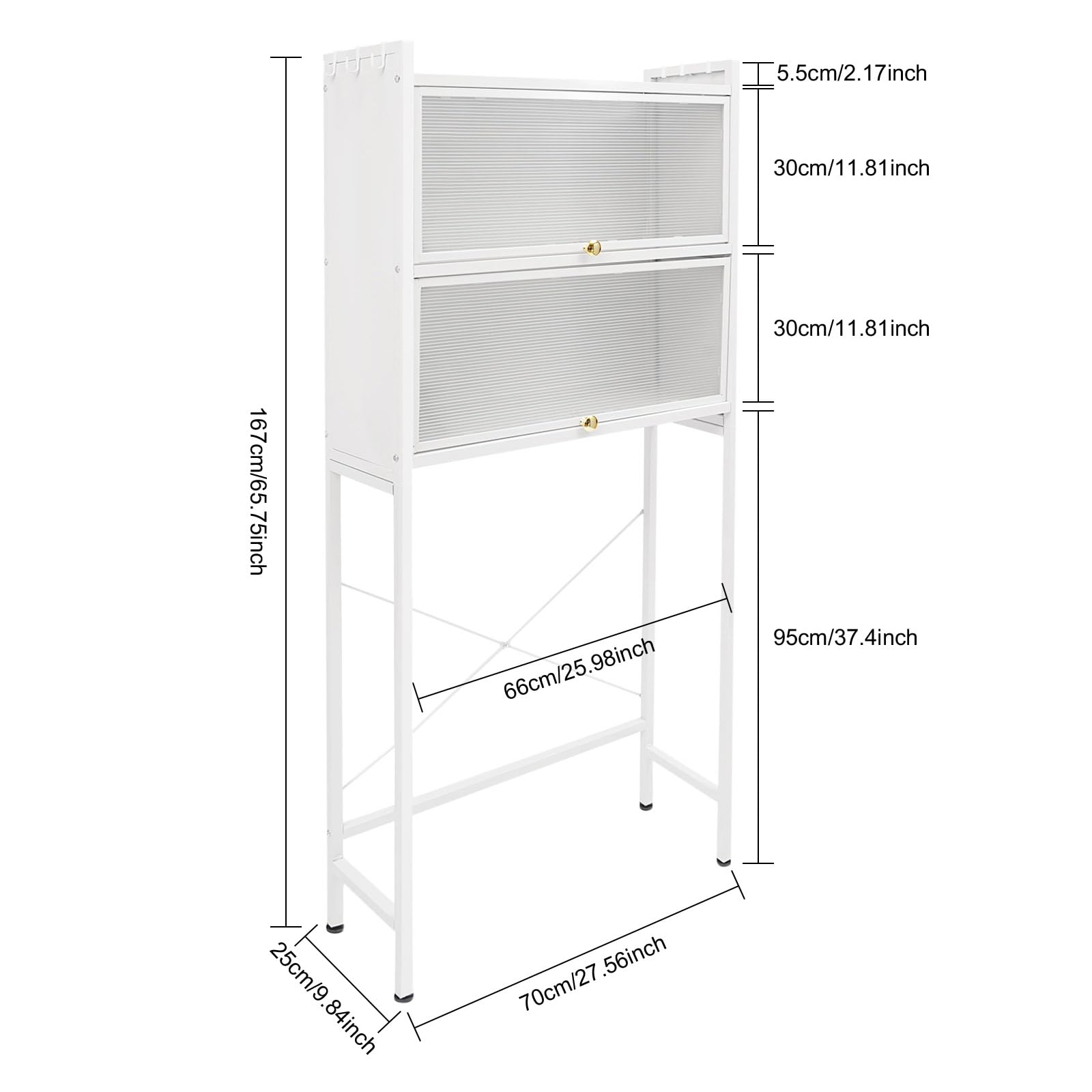 Scaffale per Lavatrice 70x25x167cm Bianco, Mobile da Bagno con 2 Armadietti e 3 Ripiani, Organizer Salvaspazio Moderno Acciaio e PVC Regolabile per Casa Balcone Appartamento