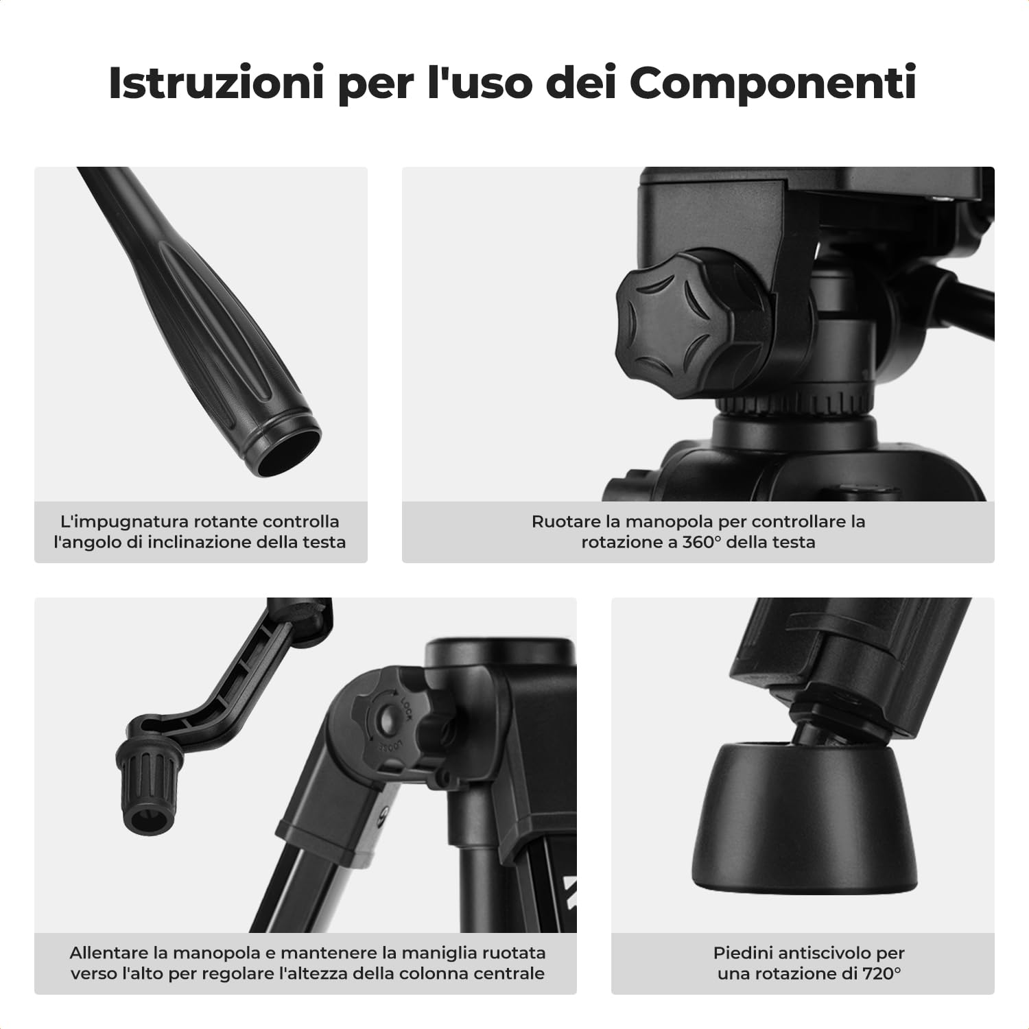 K&F CONCEPT Mini Treppiede per Fotocamera 64CM, Treppiede da Tavolo in Alluminio con Telecomando, Mini Travel Tripod S233A0, Treppiede Piccolo per DSLR, VCR, Cellulari, Proiettori e Telescopi, ecc.