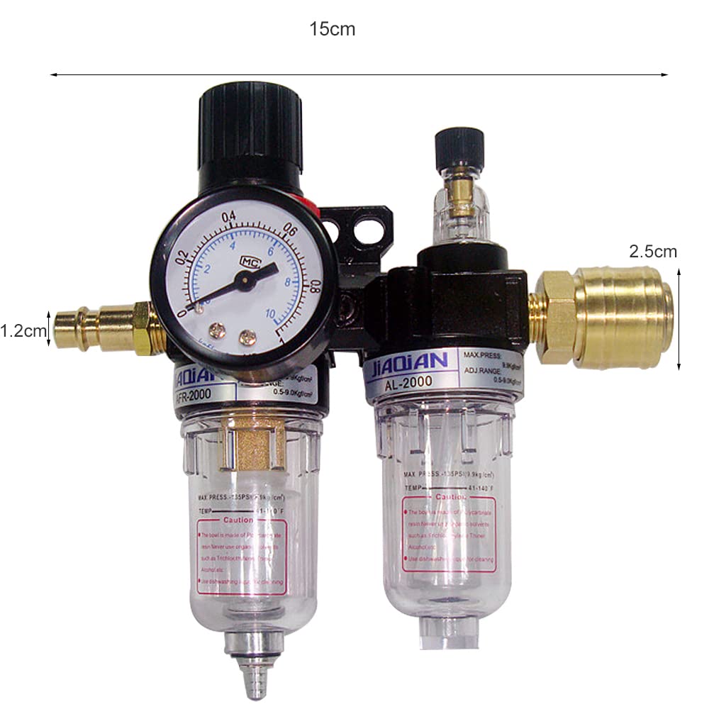 Filtre Régulateur 1/4 Régulateur de Pression d'Air, Séparateur Eau-Huile, Régulateur de Pression D'air pour Compresseur et Outils à Air