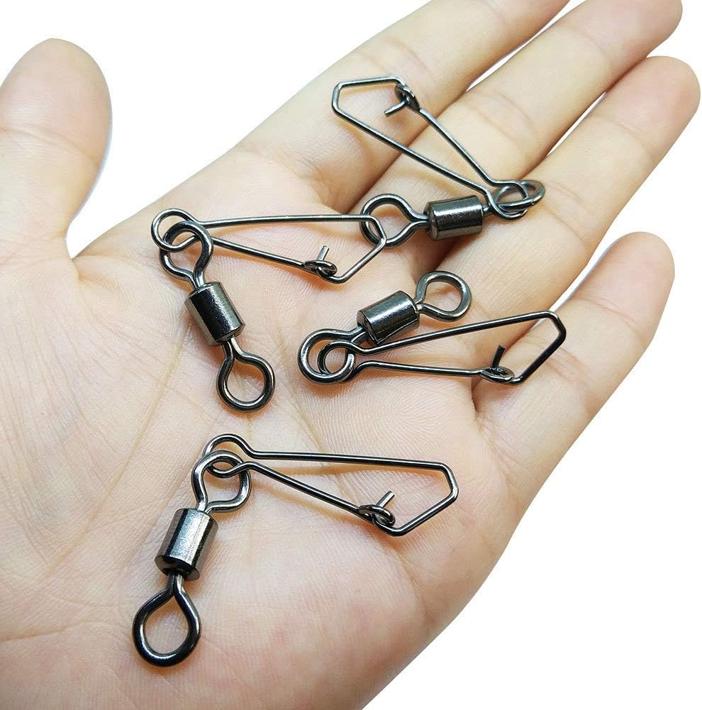 Unclesport 100pcs Fishing Rolling Swivel with Hooked Snap Bass Fishing Connector Sea Fishing Tackle