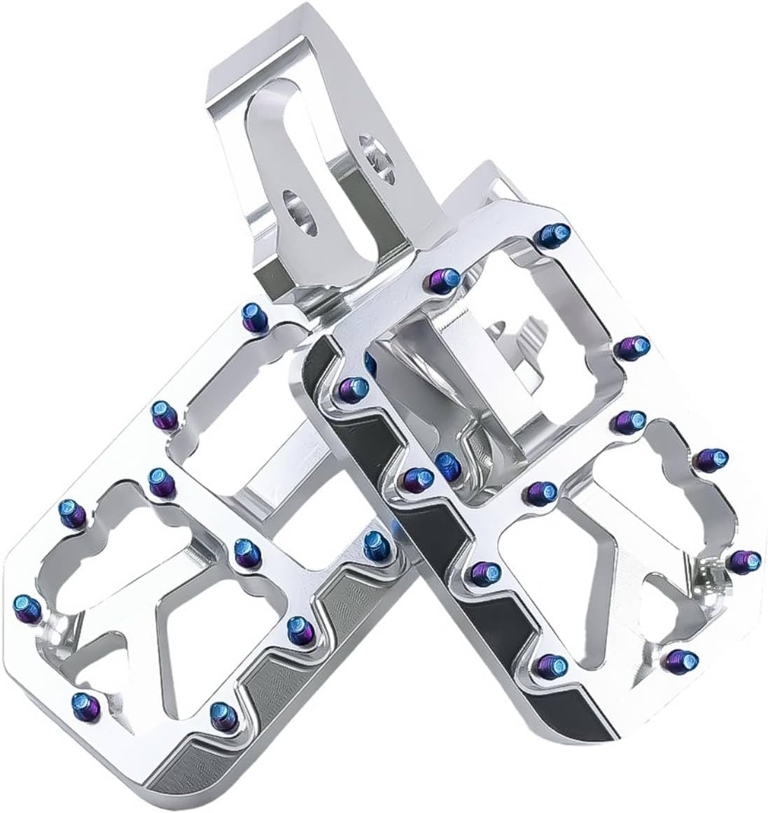 Dirt Bike Foot Pegs for Surron Ultra Bee, Aluminum Alloy Suron Pedals for Ultrabee Motorcycle, Wider Non-slip Ebike Footpegs,Silver Body with Blue Brilliant Spikes