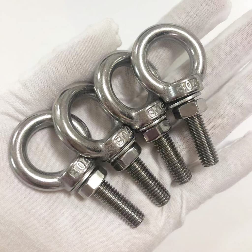Shoulder Eye Bolt, 4 Pack M8 Stainless Steel Eye Bolts 1.2" Heavy Duty EyeBolts Screws in Eye Hooks with Washer and Nuts Ring Eyebolt Thread Length 30mm