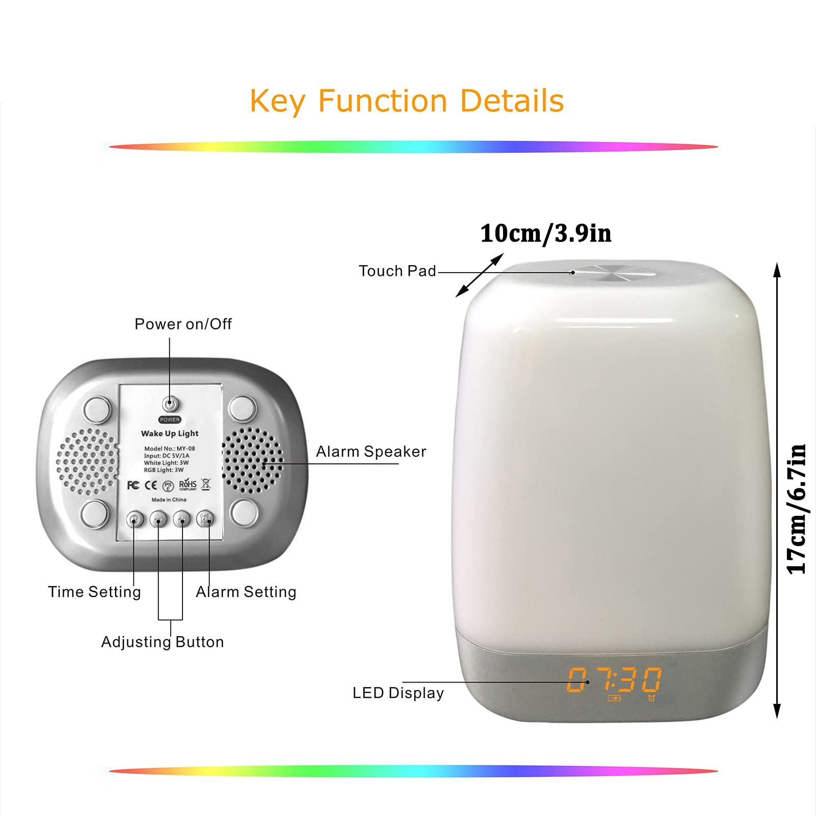 Tocca Luce Notturna Sveglia Digitale con Sveglia con Simulazione Alba/Tramonto, Sveglia e Snooze 5 Suoni di Allarme Naturali per Camera da Letto, Comodino, Allattamento