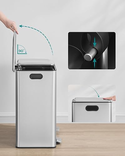 SONGMICS Cestino da Cucina, 2 x 30 L, 2 Scomparti, Pedali, Acciaio - 5