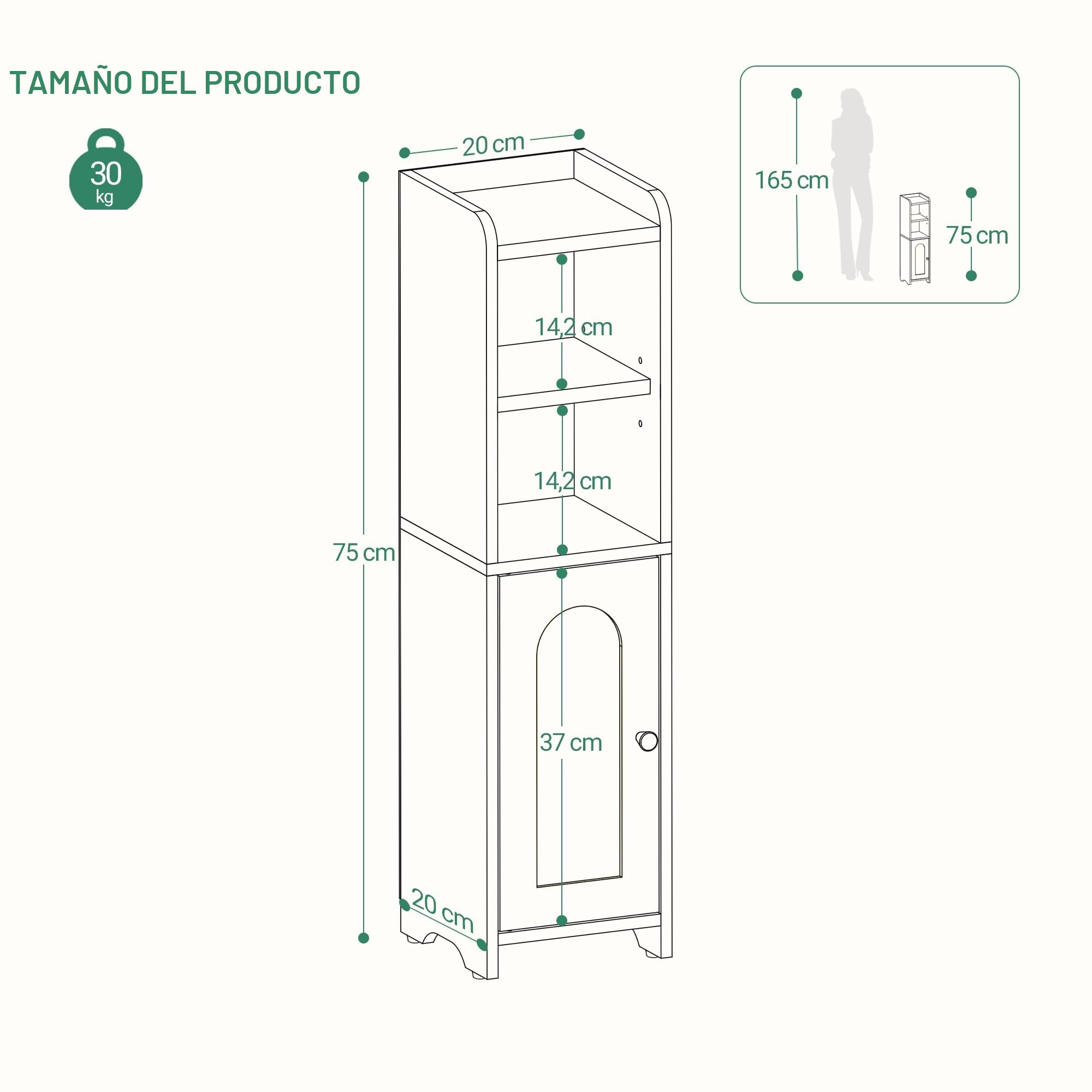 Hzuaneri Armario de Baño, Estantes Ajustables, 20 x 20 x 75 cm, Blanco | Mueble de Baño con Puertas, Armario de Esquina, Estantería Estrecha para, Columna de, BC19703X