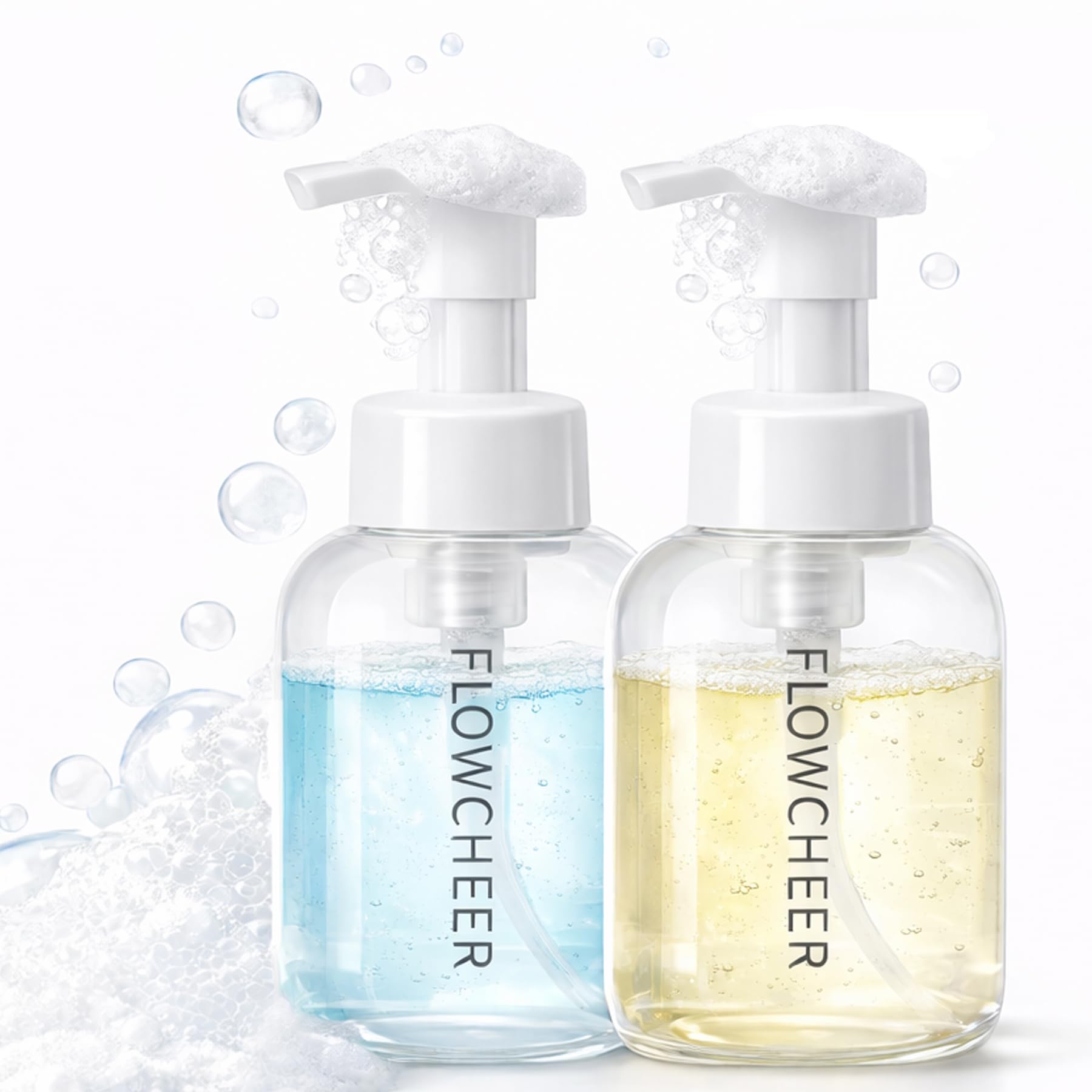 flowcheer Foaming Soap Dispenser Plastic Jar,12 OZ/350 ML Refillable Foam Hand Soap Dispenser Pump Bottle for Kitchen Sink Bathroom,2 Pcs,Clear