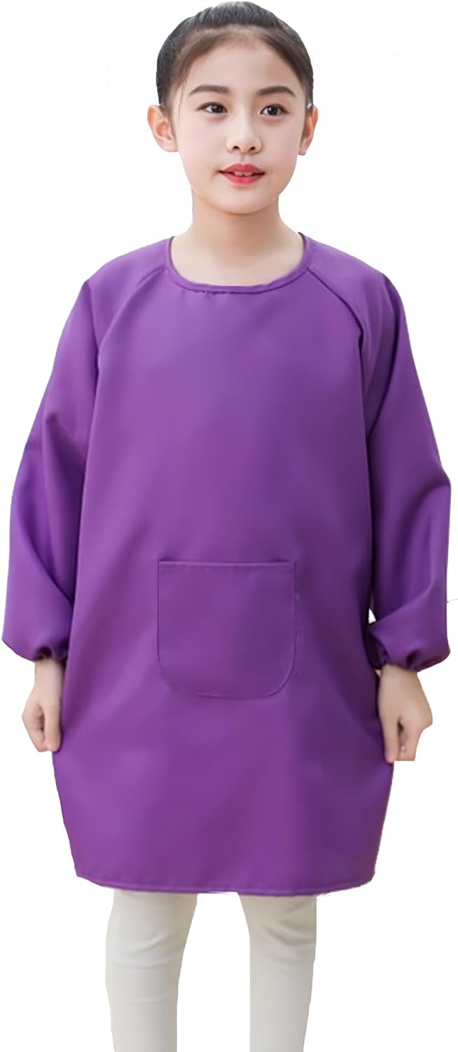 Lauthen.S Kids Art Smock, Toddler Painting Apron Long Sleeves with Pocket for Crafting Painting 2-12 Years