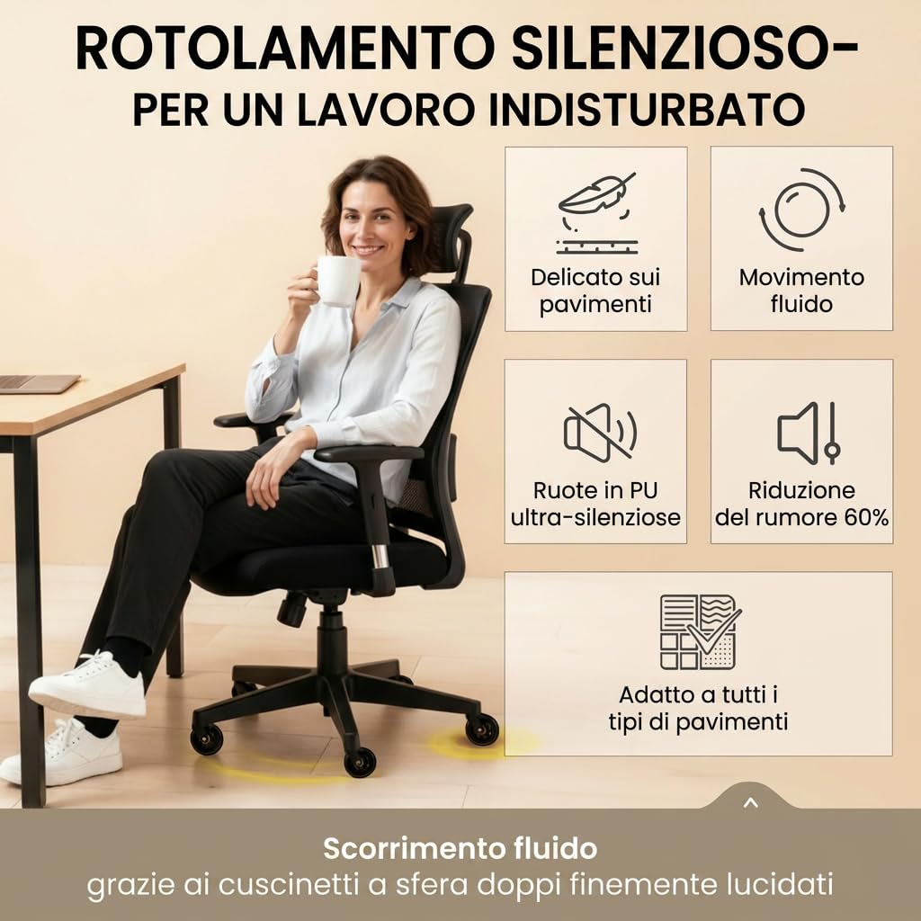 Set premium da ruote sedia ufficio 11 mm x 22 mm – Certificato SGS fino a 400 kg (900 lbs) – Ruote durevoli, silenziose e delicate sui pavimenti – Rotelle per mobili facili da montare