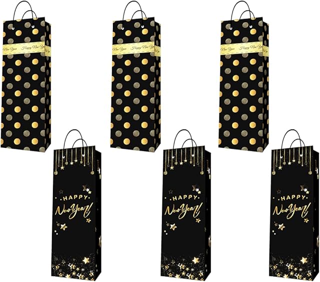 RAYITO 6 Pcs Household Items Wine Bottle Gift Bags Portable Lightweight Christmas Kraft Paper Red Wine Bags Festive Party Supplies