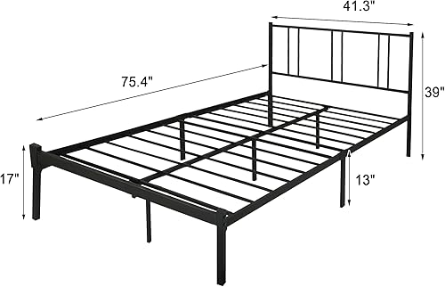 Miniatura 2 de Base de cama tamaño King de 14 pulgadas, marco de cama de plataforma de metal con almacenamiento debajo de la cama y cabecera de barra cruzada, base