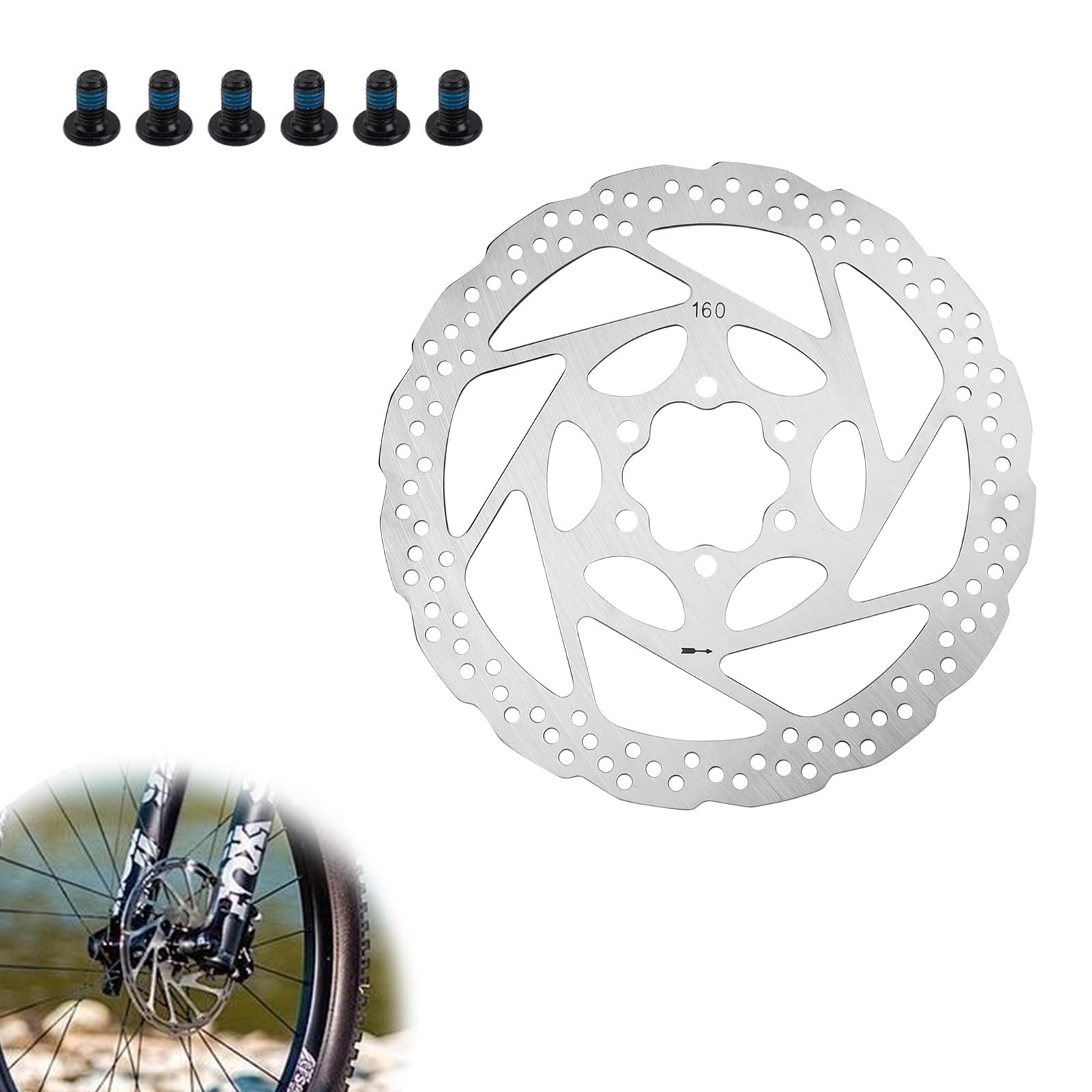 0XBIT Disque Frein VTT 180mm Acier Inoxydable 1CR13 - 6 Trous, Espacement 44mm - Compatible VTT Et Vélo Route