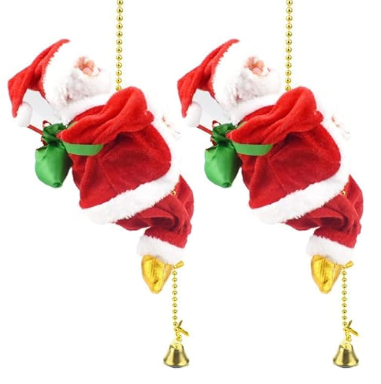 Climbing Santa Claus with Music, Animated Electric Santa Climbing Ladder Rope Toy, Musical Father Christmas Decoration for Tree, Fun Xmas Hanging Ornament for Home & Holiday Display (2PCS)