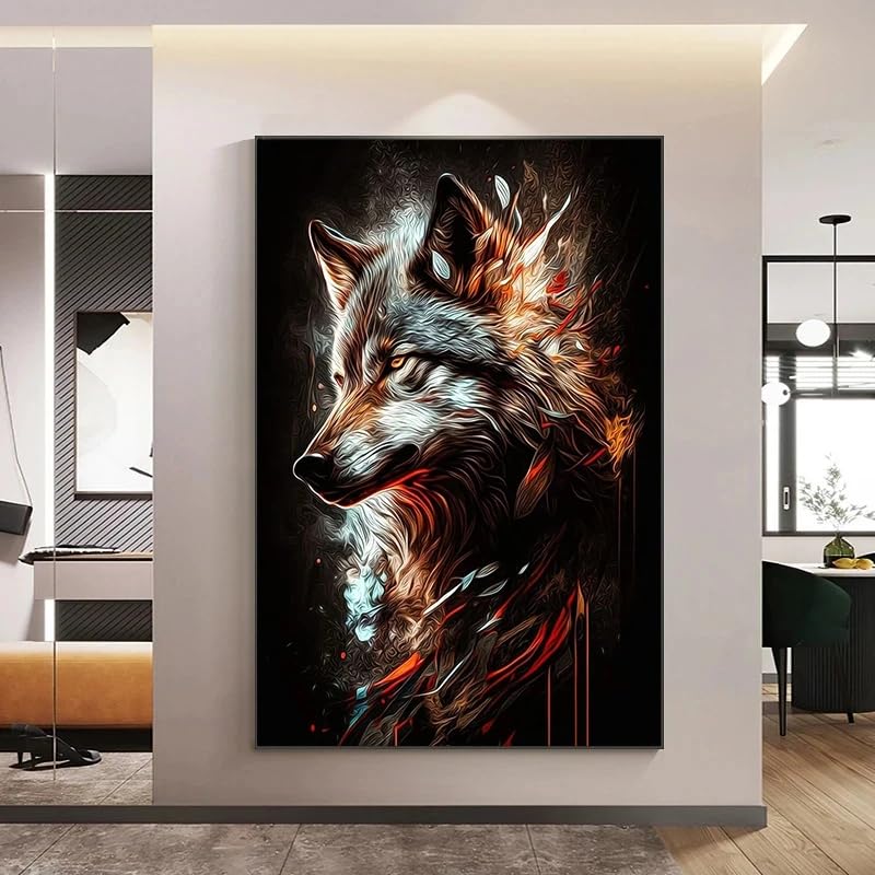 Cuadro de lobo listo para colgar en lienzo grande con bastidor interno 70x100 3