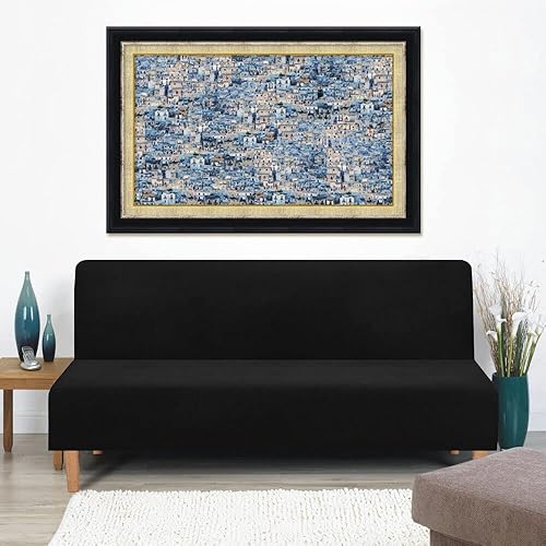 Miniatura 6 de ele ELEOPTION Funda de sofá cama sin brazos de 3 asientos, funda elástica, terciopelo más grueso, tamaño completo, plegable, fundas de sofá,