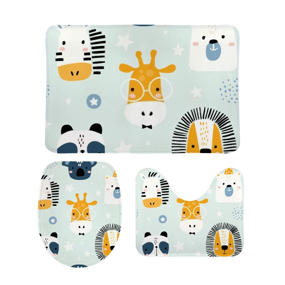 Tapis de bain 3 pièces design animal mignon avec contour WC antidérapant