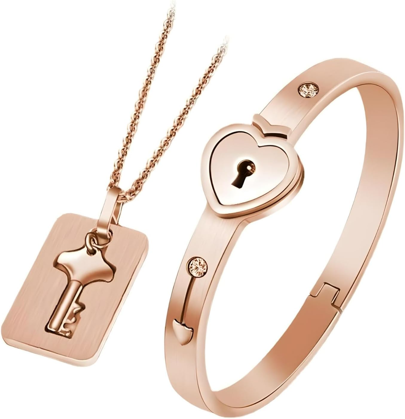 925 Sterling Silver Set of Lock Bracelet and Key Necklace - 14K Yellow Gold Lock Bracelet and Key Pendant Chain Necklaces - Heart Lock and Key Jewelry Merchandise for Women and Men