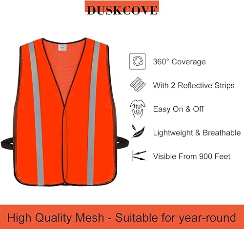 Miniatura 4 de DUSKCOVE Paquete de 10 chalecos de seguridad reflectantes Hi Vis para adultos, chaleco de construcción de malla de neón transpirable de alta
