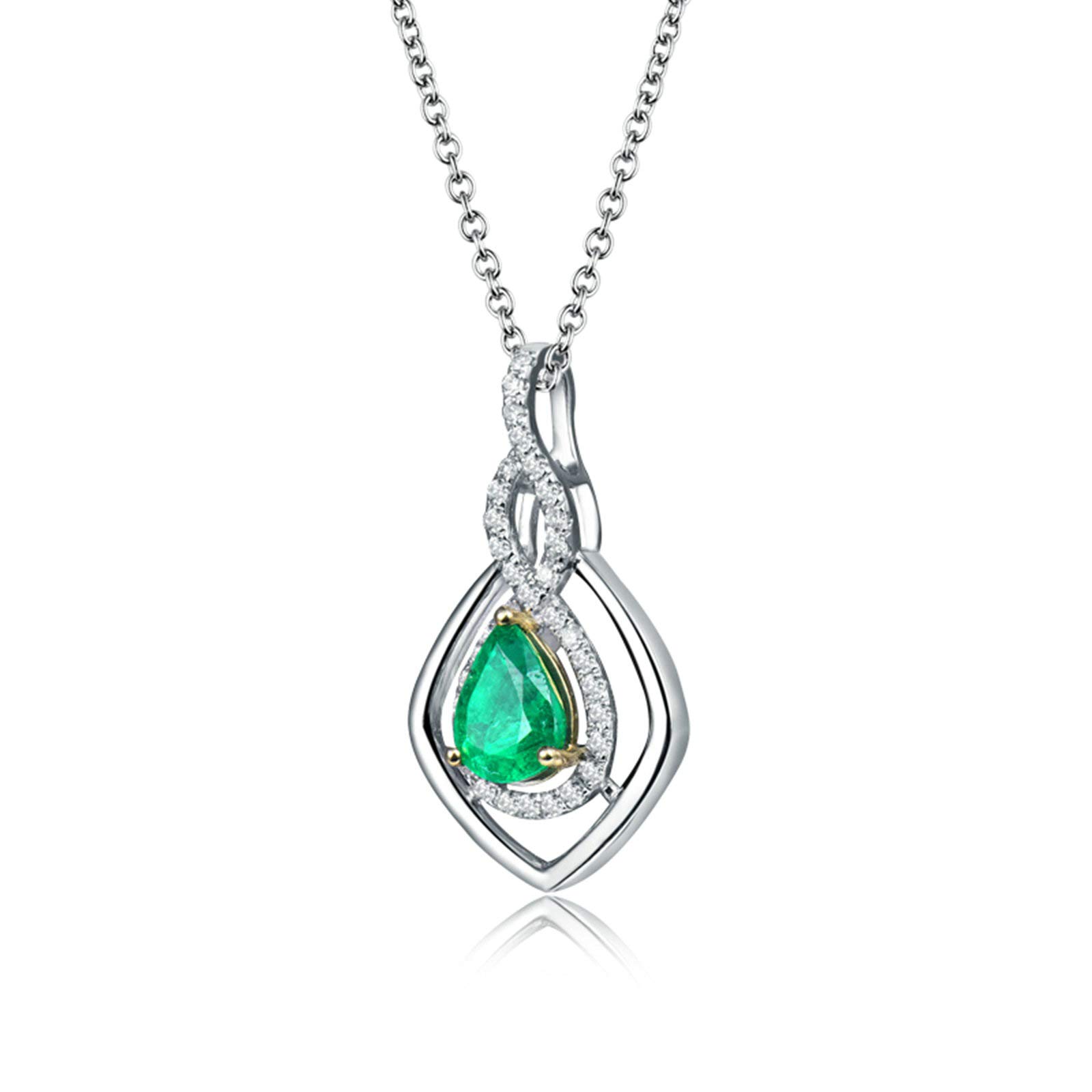 Halsketten für Frauen, Rhombus Infinity 1,2 CT Birnenform, im Labor hergestellter Smaragd mit 0,27 CT Zirkonia, 18 Karat Gold/925 Sterling Silber, Anhänger-Halsketten für Mädchen, Geschenk für
