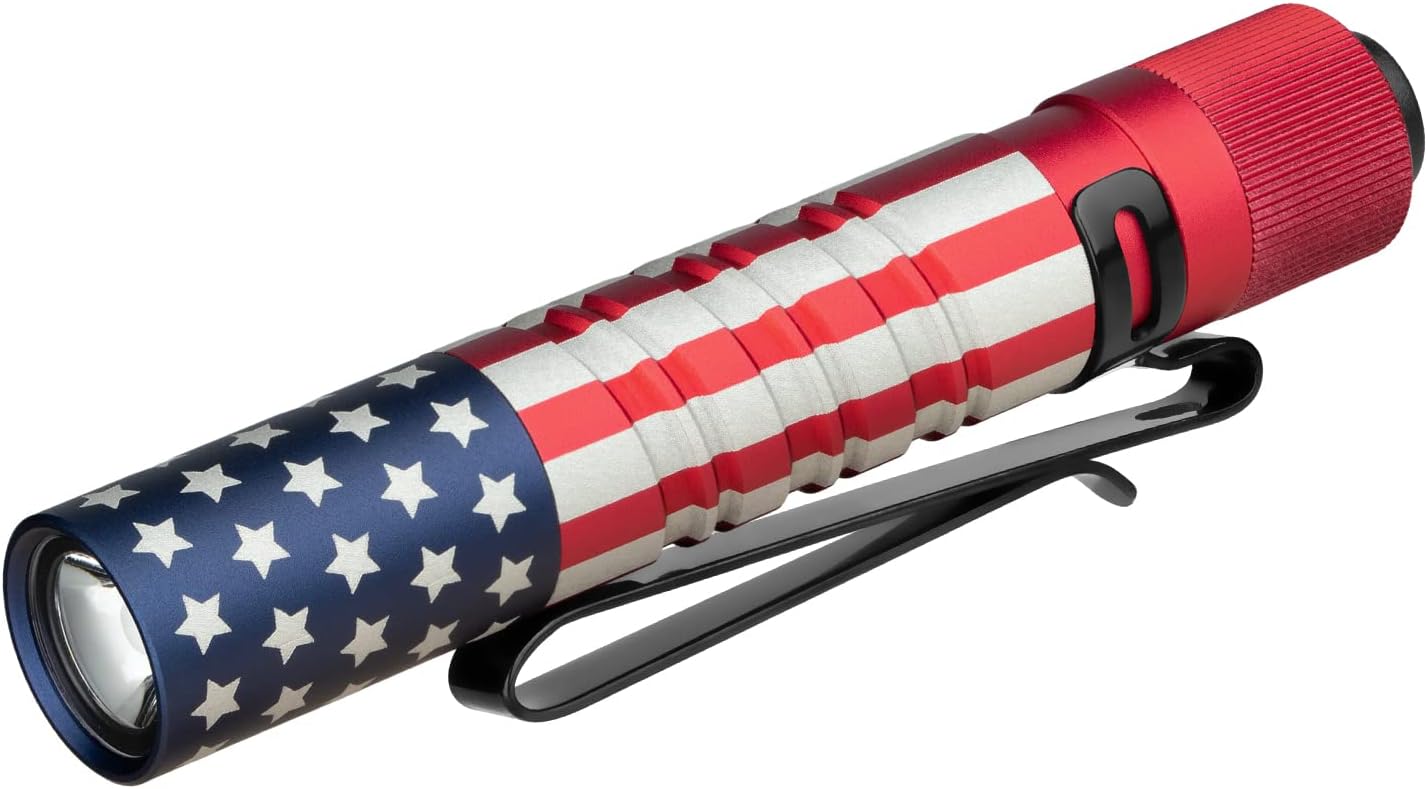 OLIGHT I3T EOS 180 Lumens Dual-Output Slim EDC Flashlight for Camping and Hiking, Tail Switch Flashlight with AAA Battery (Stars & Stripes Edition)