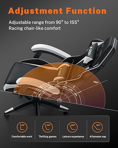 Miniatura 5 de Bigzzia Silla de juegos con reposapiés, sillas ergonómicas para juegos de computadora, reposacabezas y soporte lumbar, altura ajustable, reclinable,