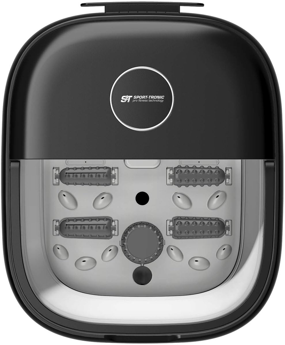 SportTronic Fußmassagegerät mit Whirlpool & Wärme – faltbar, 6 Massagerollen, 20 Shiatsu-Düsen, Sprudelfunktion, Pediküre, beheiztes Fußbad