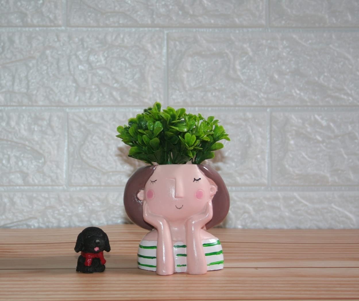 Guuchuu Poly Resin Cute Thinking Girl Succulent Planter Pot with Artificial Succulent Plant(Pot and Plant Included) Indoor (B09PLN1RJX) Amazon Price History, Amazon Price Tracker